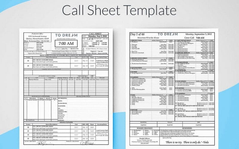 call sheet