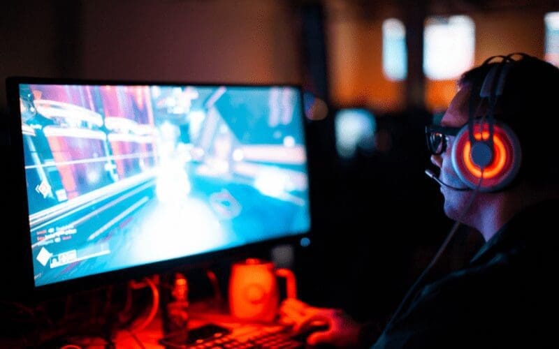 Man playing PC game