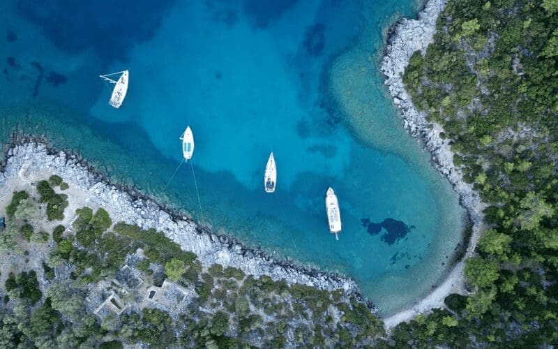 boats birds eye shot drone filming
