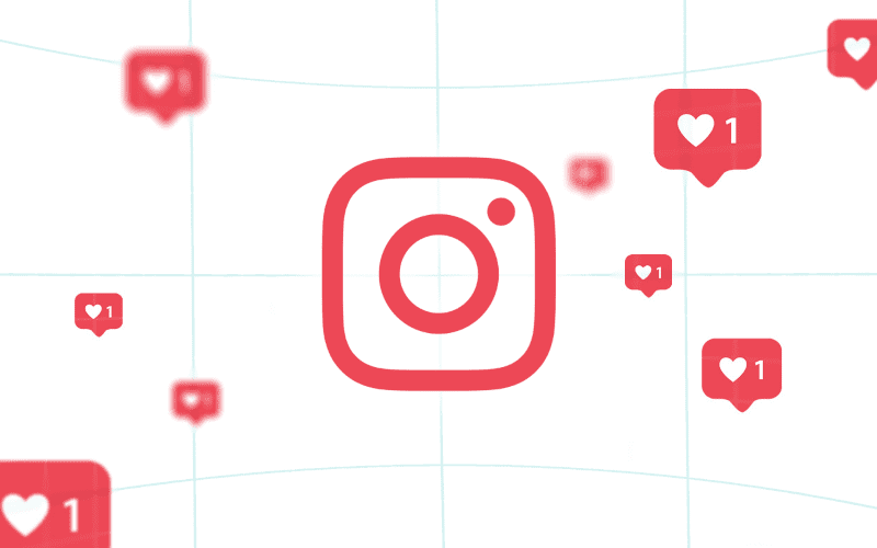 Red Instagram logo with likes popping up around.