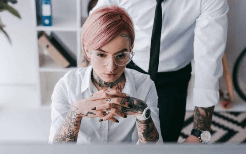 businesswoman sending demo to record label